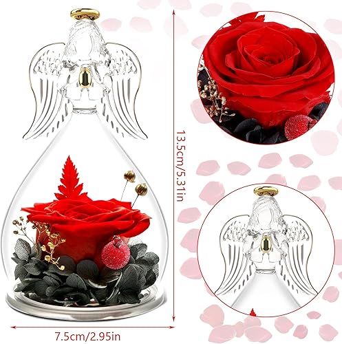 Purpledi Rose éternelle dans un pot en verre Angel dans un dôme en verre - Fleurs conservées en forme d'ange - Cadeau d'anniversaire - Nail Gallerys