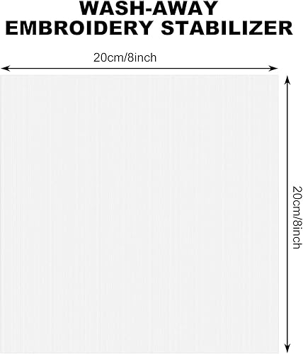 100 Feuilles Stabilisateur de Broderie Nettoyer Film Soluble dans l'Eau Broderie Garniture Stabilisateur Hydrosoluble Transparent pour Broderie et Garniture (8 x 8 Pouces/ 20 x 20 cm) - Nail Gallerys