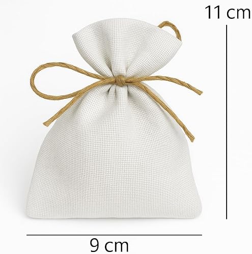 Lot de 25 contenants à Dragées Pochons en Tissu Blanc & Colombe + Ficelle - Sachets à Dragées, Cadeaux Invités Baptême, Communion, Mariage – Bonbons, Souvenirs – Porte Bonheur - Nail Gallerys