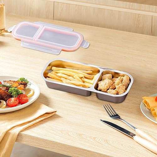 Xistuoz Boîtes à goûter pour | Boîte à déjeuner empilable en métal avec séparateur – Passe au lave-vaisselle, scellée en silicone, portable, hermétique en silicone pour condiments à emporter - Nail Gallerys