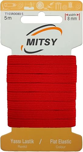 MITSY Bandes élastiques indéchirables à coudre - Largeur : 8 mm - 5 m - Rouge - Solide - Pour pantalon - Pour la maison, le bricolage, l'artisanat, les tissus à rapprocher - Nail Gallerys