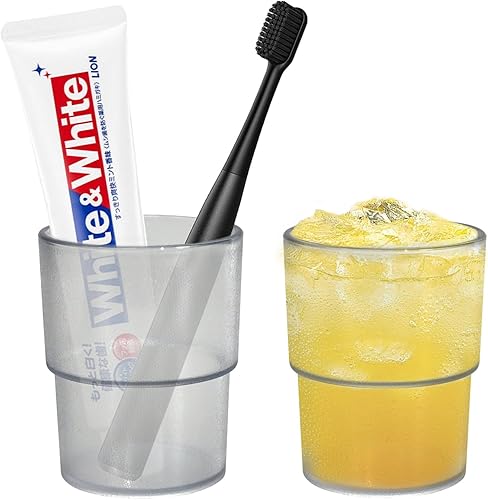 Wisebom 2 PCS Gobelet Salle de Bain, Gobelet Brosse à Dent Reutilisable Pot a Brosse a Dent Plastique Tasse de Rince Bouche Antidérapant pour Famille, Couple, Brosse à Dents, Dentifrice (Transparent) - Nail Gallerys