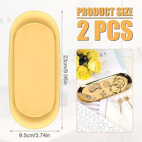 2 Pièces Plateau Décoratif Doré, Plateau de Vanité Plateau à Bijoux en Acier Inoxydable Organisateur de Maquillage Plateau d'Assiettes pour Salle de Bain Comptoir Commode, Ovale - Nail Gallerys