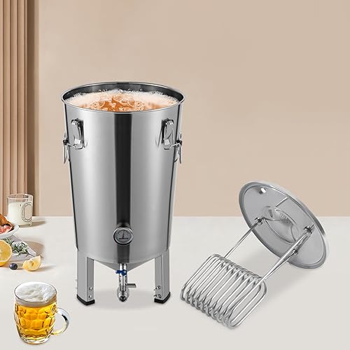 Récipient de fermentation conique en acier inoxydable Cuve de fermentation avec refroidisseur pour le brassage domestique pour la fermentation de la bière domestique du vin du lait Argent 59,7 x 33,3 - Nail Gallerys
