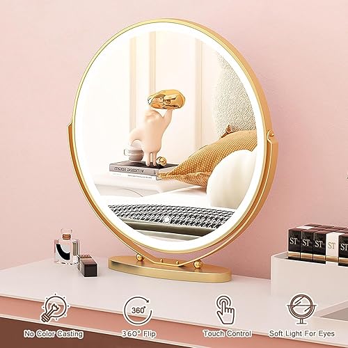 Miroir de Maquillage Rond Hollywood, éclairage de Table de courtoisie sur Pied, Grand Miroir avec lumière LED, Miroir cosmétique de Table, Rotation à 360° et intensité Tactile, 3 Couleurs po - Nail Gallerys