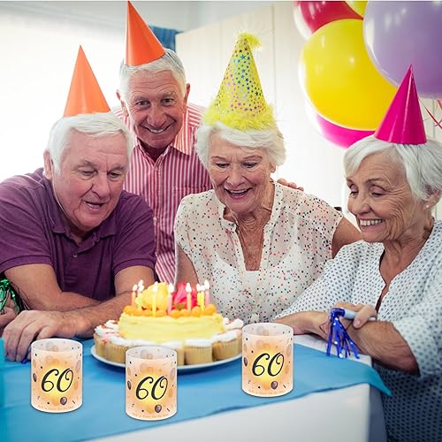 Lot de 12 photophores décoratifs de table pour 60 ans, pour 60 ans, pour homme et femme, avec inscription « Happy Birthday » - Nail Gallerys