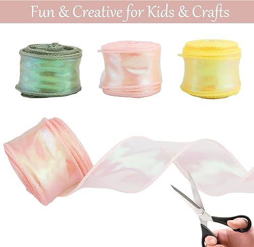 Ruban Satin - Ruban Organza, Élégant et Brillant,3 Pièces, Parfait pour les Décorations de Cadeaux et Fêtes (90mm x 9m) (Champagne, Violet Magique, Bleu Glacé) - Nail Gallerys