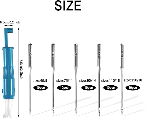 50 Aiguilles Machine à Coudre 65/9 75/11 90/14 100/16 110/18 Aiguilles Jersey Aiguilles Universelles pour Machine à Coudre Domestique pour Machine à Coudre Domestique Différents Tissus - Nail Gallerys