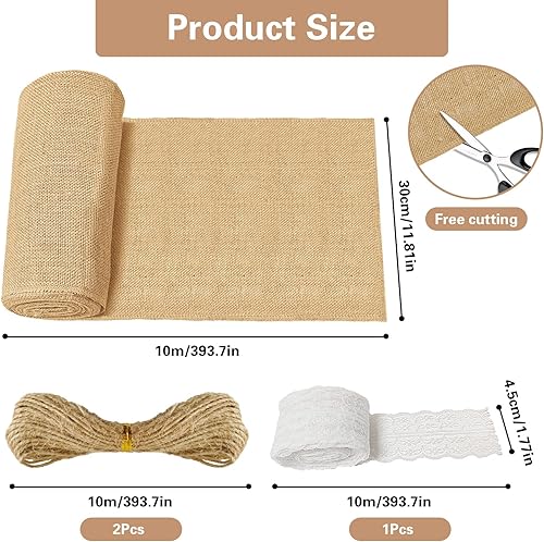 Chemin de Table Aspect Lin Naturel 30cm x 10m, Rouleau Toile de Jute, Chemin de Table Toile de Jute, Jute Rouleau, Chemin de Table en Jute Découpable Toile de Jute, pour Mariages, Fêtes, Festivals - Nail Gallerys