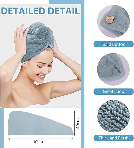 3 PCS Serviette Microfibre Cheveux,Serviette Cheveux Séchage Rapide,Serviette Cheveux Microfibres,Serviette pour Cheveux avec Boutons,Serviette de Bain Microfibre,Secs Rapidement,pour Femmes,Homme - Nail Gallerys