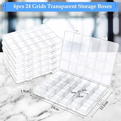 VFANDV 6 Pièces Boite Rangement Plastique avec 24 Compartiments, Transparent Petite Boite de Rangement Boite Compartiment pour Bijoux Boucles Perles Artisanat Vis Petites Pièces - Nail Gallerys