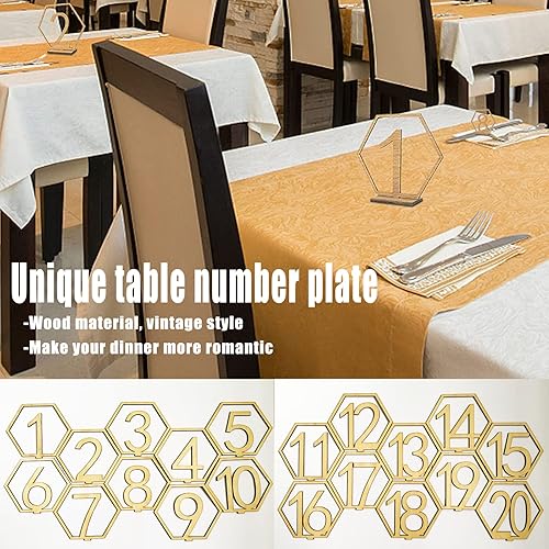 Bogoro Cartes de Table en Bois Hexagonales, 1-20 Numéros, Mariage, Fête, Événements ou Restauration - Nail Gallerys