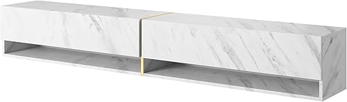 Selsey MIRRGO - Meuble TV 200 cm marbre Blanc avec Insert d'or - Nail Gallerys