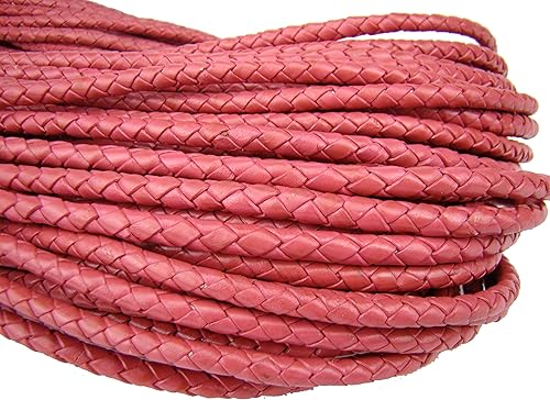 Cordon en cuir tressé 1 m. Diamètre 5 mm Rose - Nail Gallerys