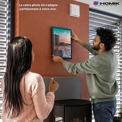 HOMIK Cadre Photo A4 | Cadre A4 Avec Verre de Sécurité Acrylique Cadre Photo en verre DIN A4 - Cadre Photo Décoration D'intérieur Noir | Idéal Pour Offrir en Cadeau et Accrocher au Mur - Nail Gallerys