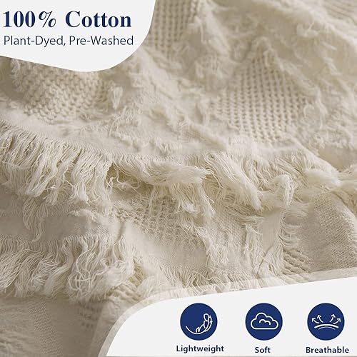 Simple&Opulence Couverture tissée 100% Coton pour lit, canapé, Couverture tissée à Motif géométrique bohème avec Pompons, Douce, légère et Respirante, décoration Rustique pour Toutes Les Saisons - Nail Gallerys
