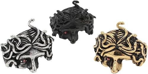 Sumpgle Bague pour homme en acier titane avec motif Gorgone Medusa inspiré de la mythologie grecque, bijou vintage gothique pour homme - Nail Gallerys