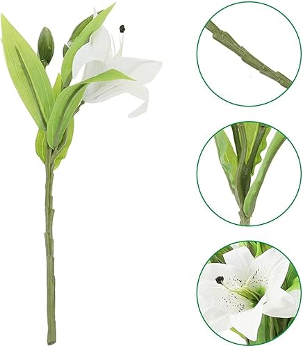 YPLonon 6PCS Fleurs Lys Artificielle Bouquets Blanc 36cm Faux Lys Arrangement Longue Tige Fleurs Réalistes en Plastique avec 3 Bourgeons pour Maison Mariage Parties Vases Décoration - Nail Gallerys