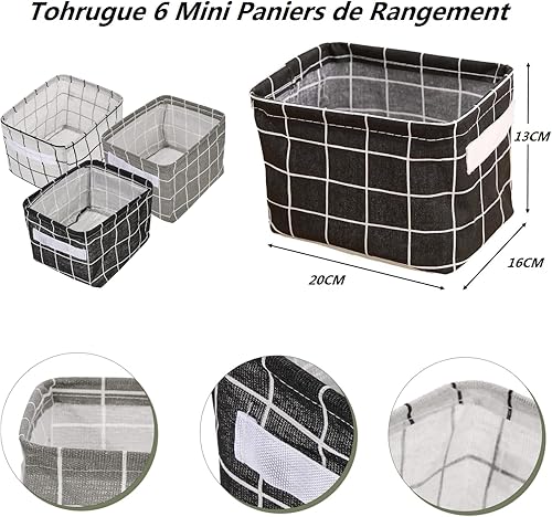 Tohrugue Lot de 6 Mini Paniers de Rangement,Petit Panier Rangement Tissu Lin,Boite Rangement Tissu pour Tiroir,Jouets,Maquillage,Salle de Bain - Nail Gallerys