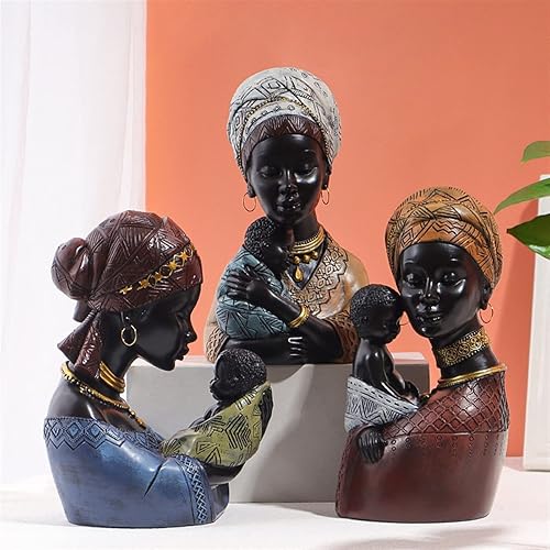 Statues de femmes africaines Art buste de femme buste de mère et d'enfant figurine sculptée en résine for salon, chambre, dessus de table, bibliothèque, décoration d'étagère en bois ( Color : B ) - Nail Gallerys