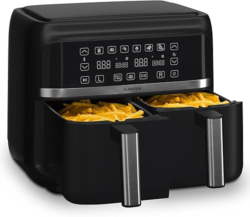 Friteuse à air chaud Klarstein, friteuse à air 2 chambres, friteuse à air chaud compacte 2850 W, friteuse à air 9 L avec panneau de commande tactile, minuterie,6 modes, grande friteuse à air chaud - Nail Gallerys