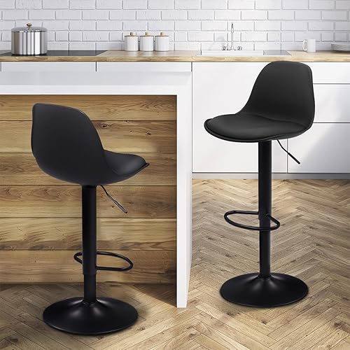 IDMarket - Lot de 2 tabourets de Bar Karl Design Noir Pied Noir - Nail Gallerys