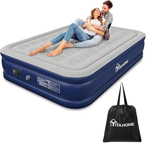 YITAHOME Matelas gonflable 2 x 1,5 m avec pompe à air électrique intégrée, matelas gonflable avec sac de rangement, lit d'invité de qualité supérieure, 203 x 151 x 46 cm (bleu et bleu) - Nail Gallerys