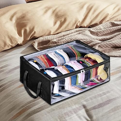 Conteneur de chapeau, boîte de rangement de chapeau - Rangement pour chapeaux pliable avec 2 poignées robustes - Organisateur de rangement de chapeau transparent, sac de rangement sous le lit, porte-c - Nail Gallerys