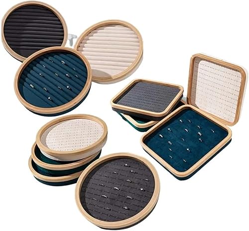 MZSKLW Plateau de Rangement Portable en Bambou et Velours for bagues et Boucles d'oreilles, présentoir à Bijoux, vitrine, étui de Rangement avec Couvercle(30x30cm-02) - Nail Gallerys