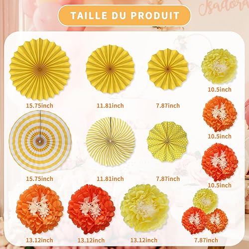 KSKSPE Pompons de Tissu de Fête, 15 Pièces de Decoration Fete Fleurs en Papier Orange Pour la Décoration de Fête D'automne,Décoration de Thanksgiving Pour la Maison, Deco Anniversaire，Mariage. - Nail Gallerys