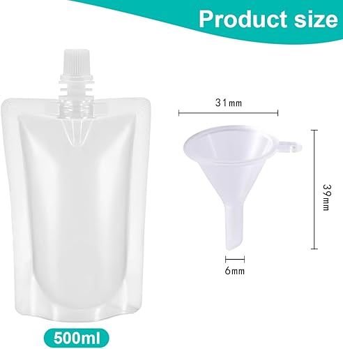 GNHG 30 Pièces Boissons Pochettes avec 3 Entonnoirs,Pochettes 500 ML，pour Flacon pour Party Boissons,Cachette Alcool Festival，Sachets De Boissons，pochettes à boisson en plastique transparent - Nail Gallerys
