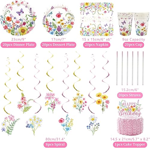 Décorations d'anniversaire florales pour fête d'anniversaire, assiettes, tasses, serviettes, nappe, toile de fond « Happy Birthday », tourbillons à suspendre pour le printemps, l'été, les - Nail Gallerys