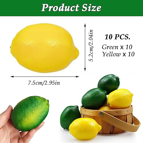CHENNAN 10 Pièces Modèle de Citron simulé, Artificiel Vert & Jaune Citron Décoration Faux Fruits, Fausse décoration de Fruits, Décorations d'accessoires photographiques, 7.5x5.2 cm (Jaune, Vert) - Nail Gallerys