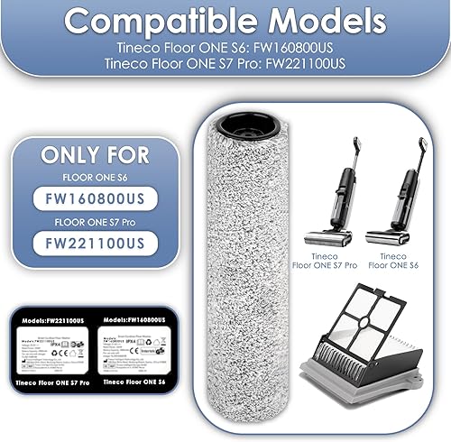 【Version 2, amovibles】Lot de 4 rouleaux brosses S7 Pro et filtres HEPA compatibles avec les aspirateurs Tineco Floor One S7 Pro, Floor One S6 (à l'exception de la poignée) - Nail Gallerys