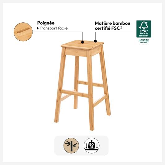 5 five simply smart Tabouret de Bar 75cm Bambou - Nail Gallerys
