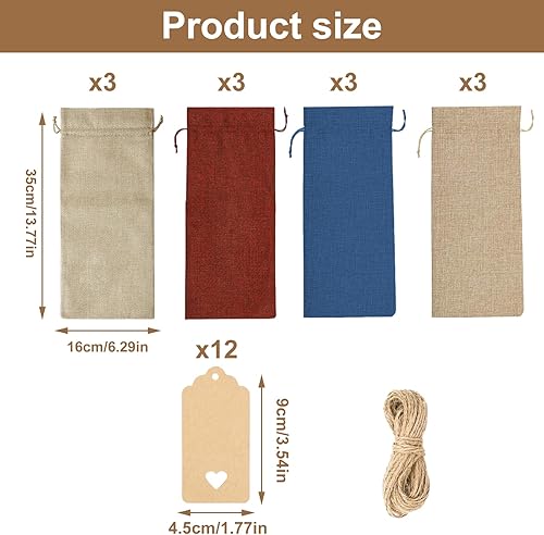 Lot de 12 sacs à vin en toile de jute réutilisables avec cordon de serrage et pendentif pour bouteilles de vin - Sacs cadeaux pour mariage et fête - Nail Gallerys