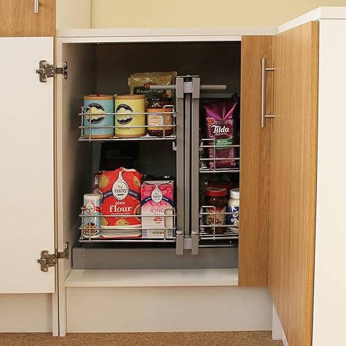 KuKoo – 4 Paniers Coulissants d’Angle, Côté Gauche, en Acier pour Placard ou Cabinet de Cuisine Entre 80-90cm [Kit Fixations Inclus] Rangement, Organisation Armoire - Nail Gallerys