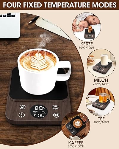 MYMULIKE Chauffe Tasse à Café, Chauffe Tasse Intelligent avec 9 Réglages de Température, Chauffe Thé avec Minuterie et Arrêt Automatique 8 H pour Le Cacao, Le Thé, l'eau, Le Lait (Grain de Bois) - Nail Gallerys