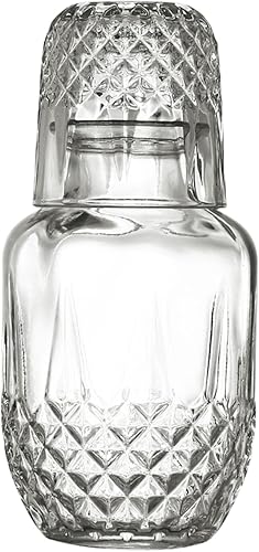 Carafe à Eau de Chevet avec Tasse en Verre, Lot de 2 Carafes à Eau de Chevet Vintage avec Gobelet, Carafe à Eau en Verre Cristal, Carafe à Eau de Nuit, Pichet Distributeur pour Salle de Bain,(B) - Nail Gallerys