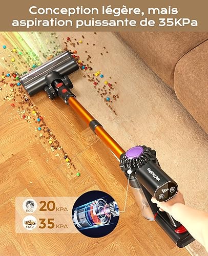 Aspirateur Balai sans Fil VACTechPro,35kPa Aspirateur sans Fil 6 en 1,35 Minutes d'Autonomie avec Batterie Amovible,pour Le Nettoyage de Tous Types de Sols et Tapis - Nail Gallerys