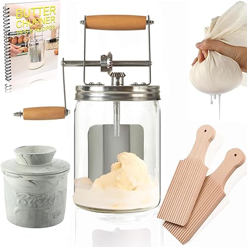 Dazey Butter Baratte à beurre à manivelle - Beurrier manuel - Pagaies de beurre en bois de hêtre incluses - Créez un délicieux beurre maison avec votre propre barattoir à beurre Dazey à manivelle - Nail Gallerys