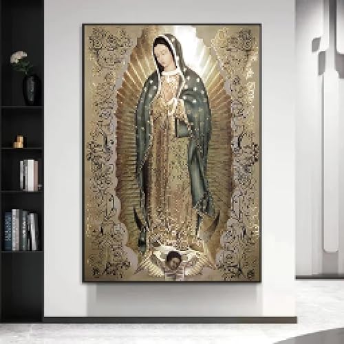 Peinture sur toile représentant la Vierge de Guadalupe, décoration murale rétro religieuse, affiche de la Vierge de Guadalupe, décoration murale pour la maison, 80 x 120 cm, sans cadre - Nail Gallerys