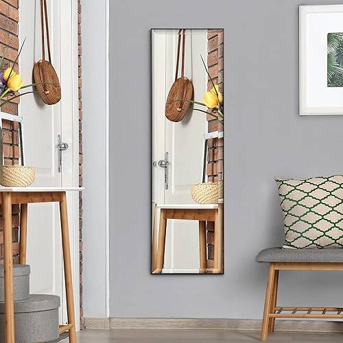 HOMCOM Miroir Mural dim. 120L x 35l cm - Film sécurité Anti déflagrant, système Attache Inclus - Cadre Alliage alu. Noir - Nail Gallerys