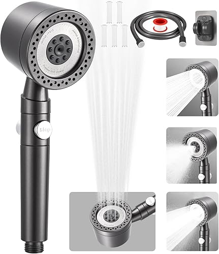 Pommeau de douche avec filtre, 6 types de jets, économe en eau avec filtration en 15 couches, douchette haute pression avec tuyau de 1,5 m, pommeau de douche pour bain - Nail Gallerys