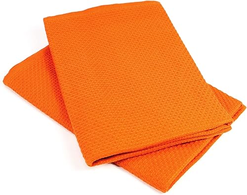 Lot de 2 torchons de cuisine 50x50 cm nid d'abeille PURE KITCHEN WAFFLE Orange - Nail Gallerys
