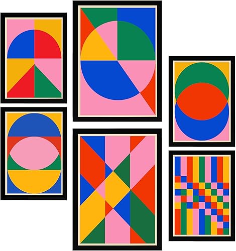 Nacnic Lot de 6 Affiches Formes Géométriques Bauhaus Couleurs Vives illustration design pour décorer les murs de la maison. Chambres, bureau A3 et A4 Sans cadre - Nail Gallerys