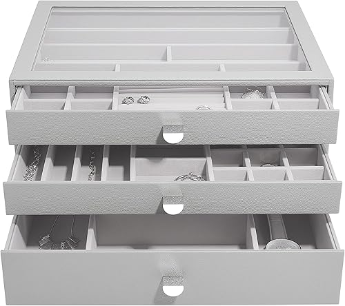 Stackers Pebble Grey Supersize Jewellery Box - Set of 3 (with drawers) - Nail Gallerys