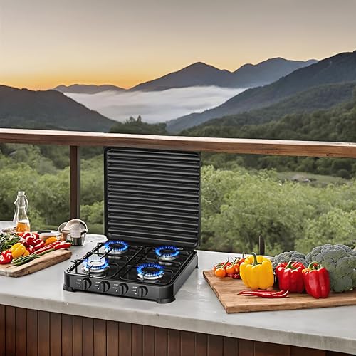 INTEC - Plaque de cuisson gaz 4 feux 8800W Plaque à gaz portable Noire Gaz Butane ou Propane Bruleurs inox - Nail Gallerys