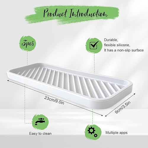 HIOQFR 3pcs Porte Eponge Silicone Blanc Porte Savon Cuisine Evier Rangement Eponge Cuisine Organisateur Evier Repose Eponge Support éponge évier Organiseur d'évier Tapis d'égouttage Tapis Égouttement - Nail Gallerys