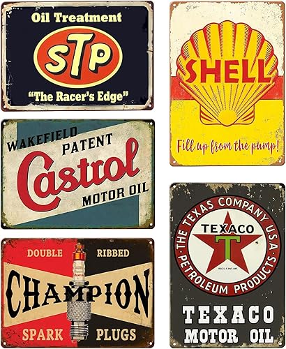 Lot de 5 plaques en tôle décoratives rétro pour garage : 20 x 30 cm - Plaque en tôle rétro - Pour garage, voiture, huile moteur - Pour atelier, décoration de chambre, bar - Nail Gallerys